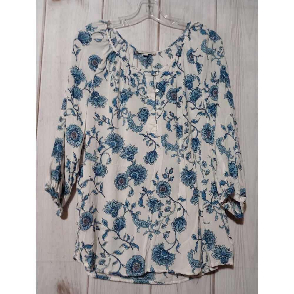 Anne Carson Shirt Ladies Extra‎ Large White Blue Floral